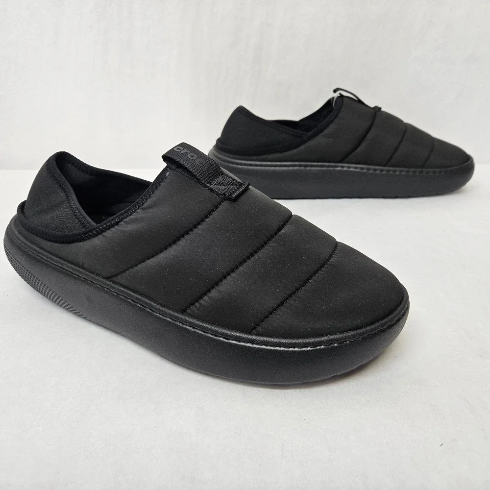 Crocs Classic Puff Moc Faux Fur Lined Slippers 210706-060 Black Mens Size 11